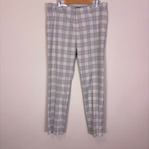 New H&M Men's Grey Plaid Slim Fit Dress Pants 34